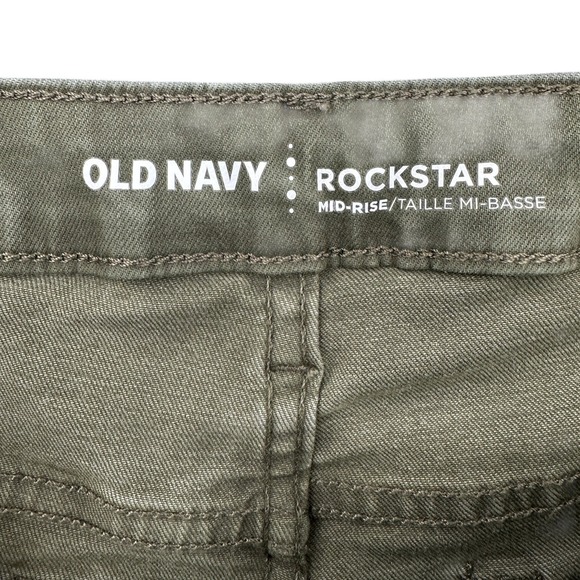 Old‎ Navy Rockstar Mid Rise Distressed Olive Green Skinny Jeans Women Size 16 - Picture 3 of 7